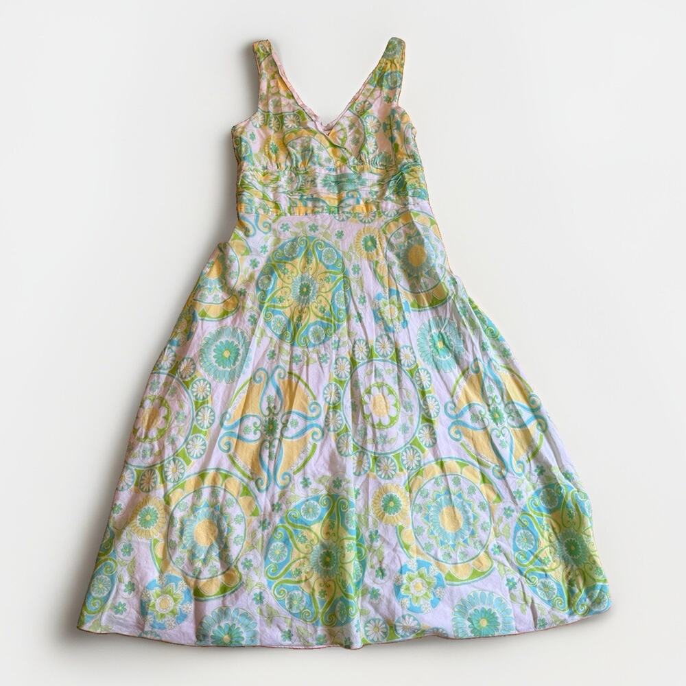 Vintage White Label Lilly Pulitzer Silk Floral Shift Dress Green Size 8